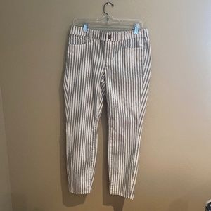 Ann Taylor Blue and Cream Striped Skinny Ankle Pants - 10
